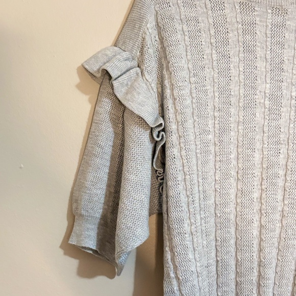$9🎅🏼 RW&CO Lightweight Grey Knit Ruffled Drop Shoulder Short Sleeve Sweater - Picture 14 of 15